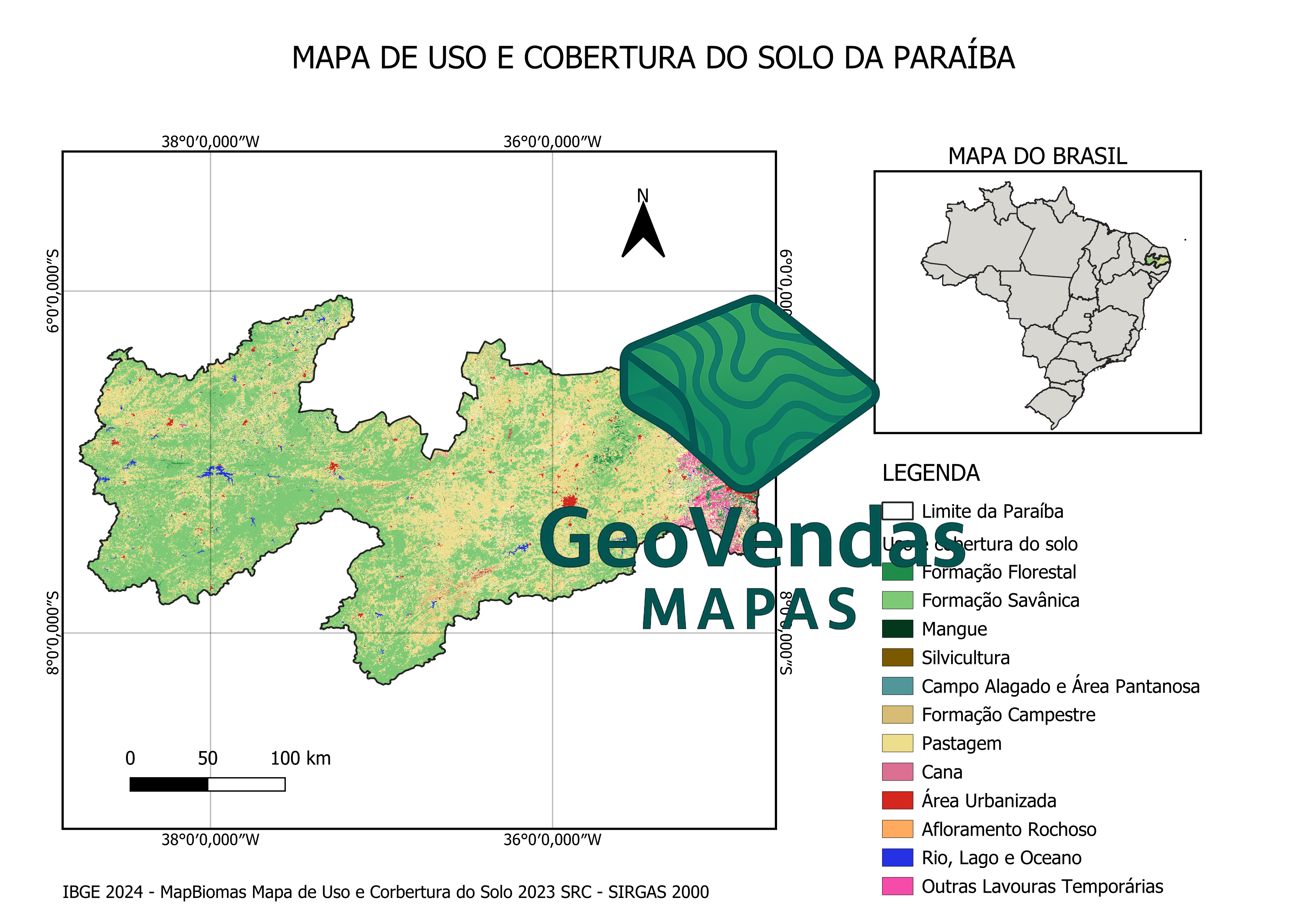 Mapa de Uso e Cobertura do Solo da Paraíba